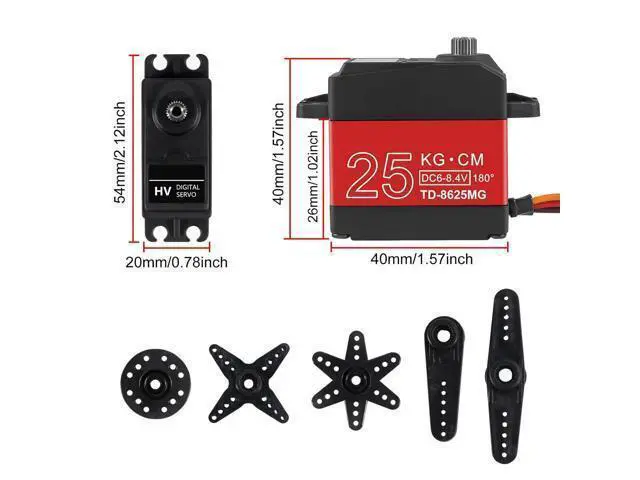 Alt view image 9 of 14 - anicorn 2PACK 25KG Servo Motor High Torque RC Servo Metal Gear Waterproof Full Metal Gear Steering Servo with 25T Servo Horn for Robotic DIY,RC car (Control Angle180°)