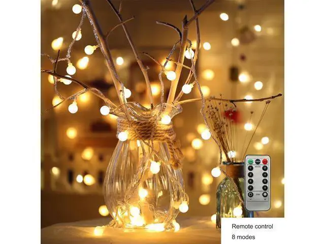 Alt view image 12 of 14 - LED Ball String Lights 19.6FT 40LEDs Globe Waterproof Fairy String Lights with Remote Control USB Powered Decorations for Indoor Party Wedding Christmas Tree Patio Balcony Warm White