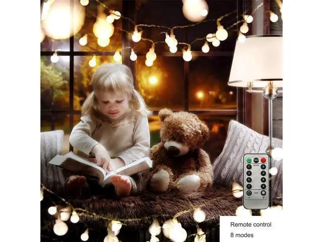 Alt view image 11 of 14 - LED Ball String Lights 19.6FT 40LEDs Globe Waterproof Fairy String Lights with Remote Control USB Powered Decorations for Indoor Party Wedding Christmas Tree Patio Balcony Warm White