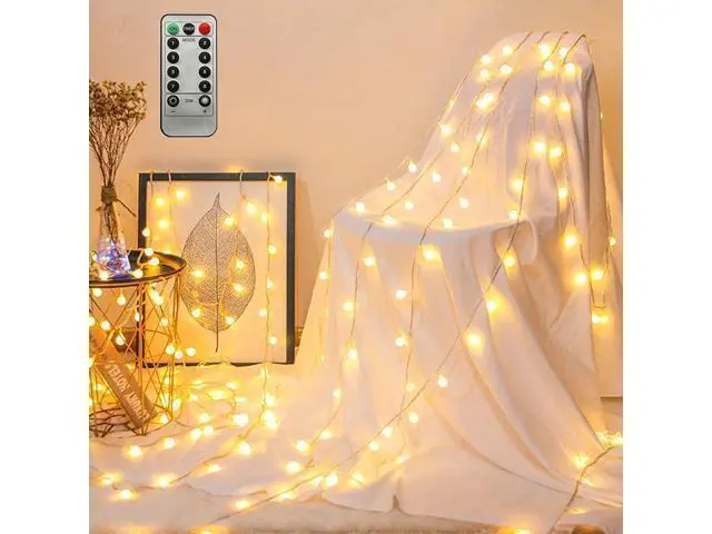 Alt view image 14 of 14 - LED Ball String Lights 19.6FT 40LEDs Globe Waterproof Fairy String Lights with Remote Control USB Powered Decorations for Indoor Party Wedding Christmas Tree Patio Balcony Warm White