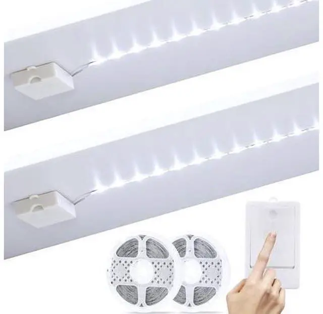 Alt view image 8 of 14 - 2 Pack Battery Powered LED Strip Lights High Brightness LED Strip Lights 9.8Ft 90 LED Cuttable Under Counter Click Light for Kitchen Cabinet Closet Shelves (Cool White)
