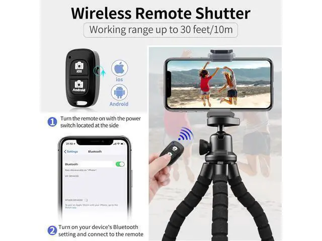 Alt view image 8 of 12 - Phone Tripod Flexible Tripod for iPhone and Android Cell Phone Come with Wireless Remote and Clip for Video Recording/Vlogging/Selfie