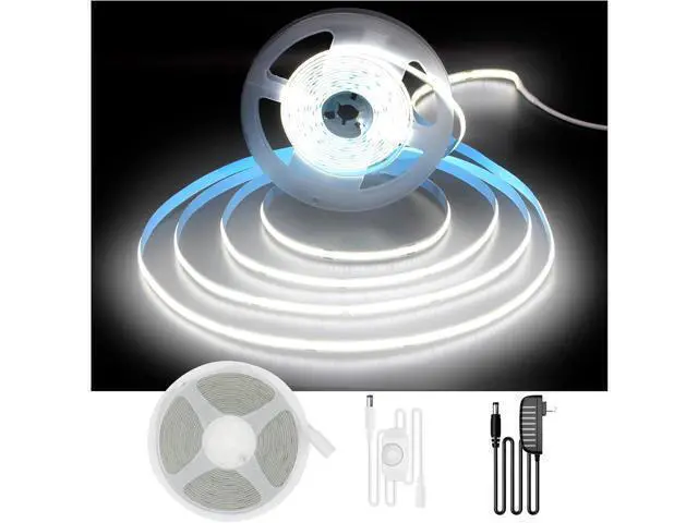 Alt view image 8 of 14 - COB LED Strip 16.4 ft White LED Strip Lights Dimmable LED Light Strip 6500K Bright Daylight White 24V 1600LEDs 2835 Flexible LED Tape Light for TV Bedroom Kitchen Cabinet Closet