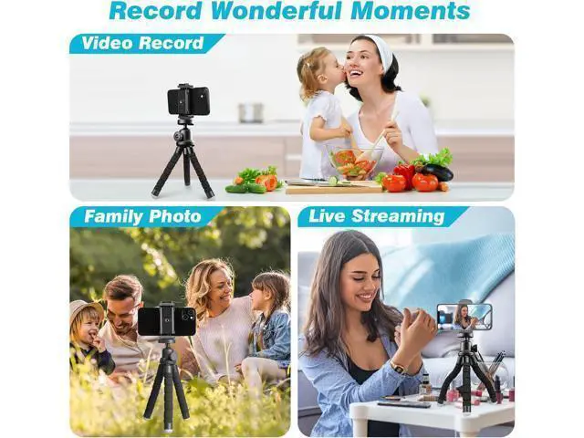 Alt view image 12 of 12 - Phone Tripod, Portable and Flexible Tripod with Wireless Remote and Clip, Cell Phone Tripod Stand for Video Recording(Black)