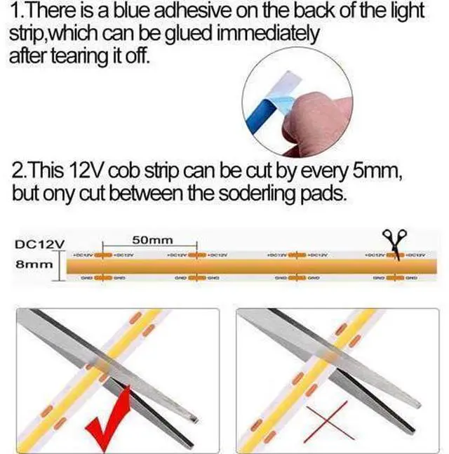 Alt view image 8 of 10 - COB LED Strip Lights Red DC12V 16.4ft/5M 320leds/M CRI90 Bright Flexible LED Tape Lights 8mm for Indoor Home Cabinet Bedroom Kitchen Stage Backlight DIY Lighting (Without Power Supply) (Red)