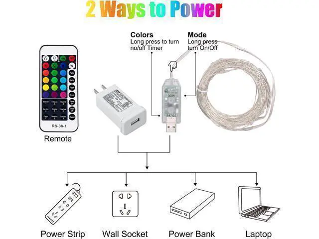 Alt view image 14 of 14 - Color Changing Fairy String Lights - 33 ft 100 LED USB Silver Wire Lights with Remote and Timer Starry Fairy Light for Bedroom Party Indoor Christmas Decoration 16 Colors Adapter Included