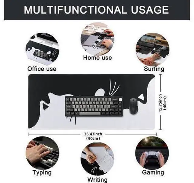 Alt view image 10 of 14 - Keynovo Gaming Mouse Pad Large Mouse Pad Non-Slip 4mm Laptop Gaming Desk Pad Waterproof Desk Pad Office and Home (Hug Cat 35.4x15.7)