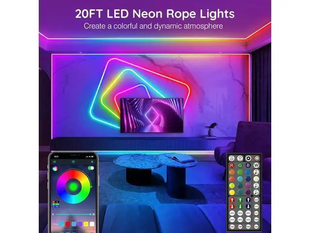 Alt view image 9 of 14 - 20Ft Neon Rope Lights Flexible Led Rope Lights Control with App/Remote Multiple Modes Music Sync Gaming RGB Led Neon Lights for Bedroom Outdoor