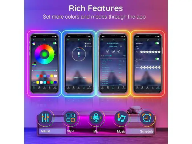Alt view image 14 of 14 - 20Ft Neon Rope Lights Flexible Led Rope Lights Control with App/Remote Multiple Modes Music Sync Gaming RGB Led Neon Lights for Bedroom Outdoor