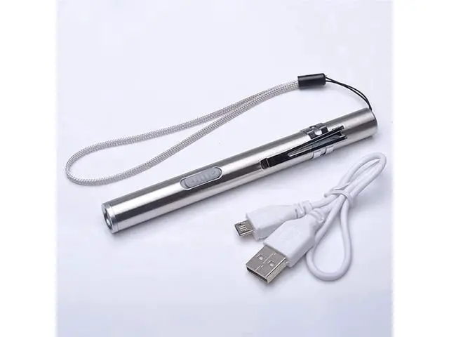 Alt view image 7 of 10 - 1 Pc LED Flashlight USB Rechargeable High-light Pocket Stainless Steel Light Electric Torch for Camping Hiking Fishing Outdoor