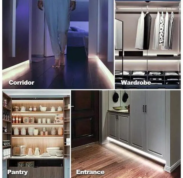 Alt view image 14 of 14 - Motion Activated LED Strip Lights 16.4ft LED Light Strip with Day or Night 2 Lighting Modes 3 Timing Off Modes Bright White 12v Plug-in LED Rope Lights for Under Cabinet Kitchen