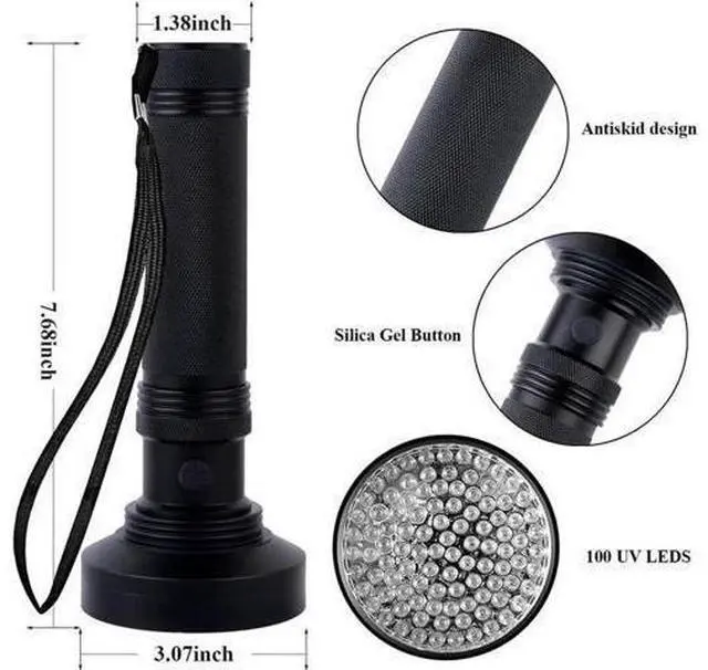 Alt view image 9 of 10 - Black Light Flashlight Super Bright 100 LED Torch Ultraviolet Detector Flashlight for Dog Urine,Pet Stains and Bed Bug