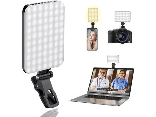 Alt view image 7 of 12 - 60 LED Portable Selfie Light Video Conference Lighting with Clip & Camera Tripod Adapter Rechargeable 2200mAh CRI 97+, 3 Light Modes for Phone iPhone Webcam Laptop Photo Makeup