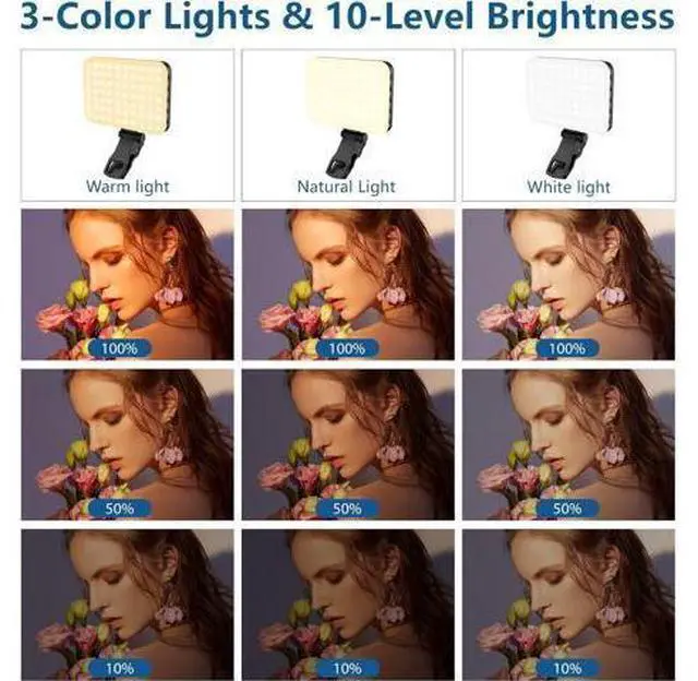 Alt view image 9 of 12 - 60 LED Portable Selfie Light Video Conference Lighting with Clip & Camera Tripod Adapter Rechargeable 2200mAh CRI 97+, 3 Light Modes for Phone iPhone Webcam Laptop Photo Makeup