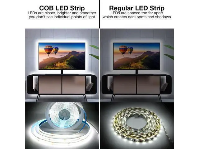 Alt view image 10 of 14 - COB LED Strip 16.4 ft White LED Strip Lights Dimmable LED Light Strip 6500K Bright Daylight White 24V 1600LEDs 2835 Flexible LED Tape Light for TV Bedroom Kitchen Cabinet Closet