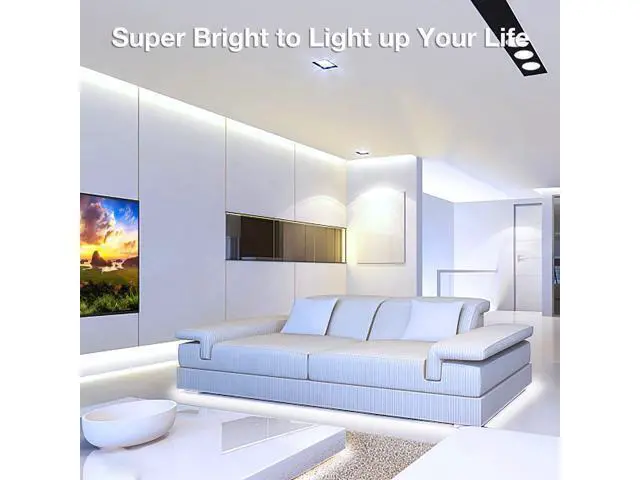 Alt view image 9 of 14 - COB LED Strip 16.4 ft White LED Strip Lights Dimmable LED Light Strip 6500K Bright Daylight White 24V 1600LEDs 2835 Flexible LED Tape Light for TV Bedroom Kitchen Cabinet Closet