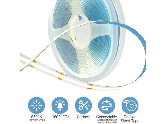 Alt view image 12 of 14 - COB LED Strip 16.4 ft White LED Strip Lights Dimmable LED Light Strip 6500K Bright Daylight White 24V 1600LEDs 2835 Flexible LED Tape Light for TV Bedroom Kitchen Cabinet Closet