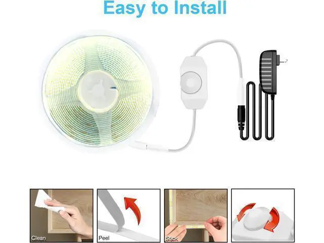 Alt view image 14 of 14 - COB LED Strip 16.4 ft White LED Strip Lights Dimmable LED Light Strip 6500K Bright Daylight White 24V 1600LEDs 2835 Flexible LED Tape Light for TV Bedroom Kitchen Cabinet Closet
