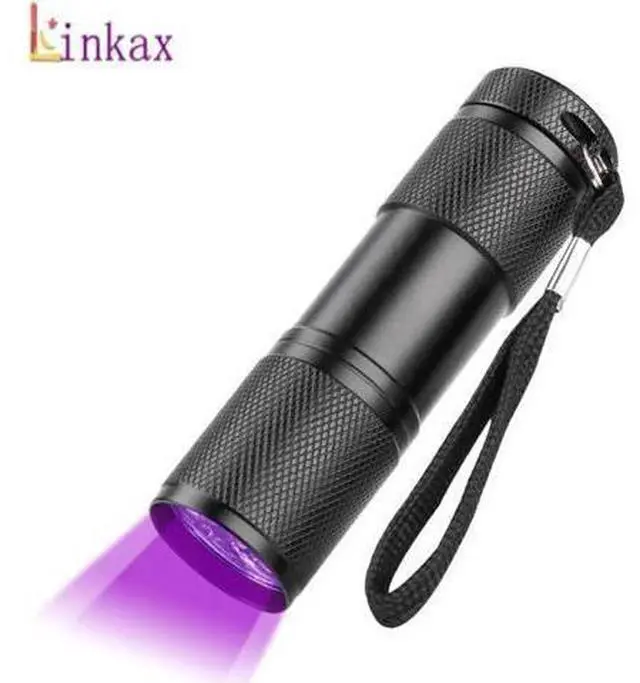 Alt view image 6 of 10 - Mini Aluminum LED UV Light 395nm 9 LED UV Flashlight Money check Purple Light ultraviolet Lamp