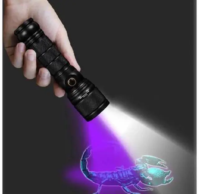 Alt view image 6 of 10 - LED Flashlight Zoom Dual UV LED Lights Rechargeable LED Torch Lanterna Scorpion Hunt Black Light 395NM Pet Urine Detector
