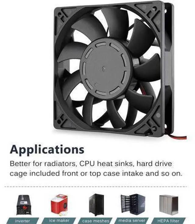 Alt view image 12 of 12 - GDSTIME 24V DC Brushless Cooling Fan, 120mm Case Fan, Dual Ball Bearings 120mm x 120mm x 25mm Cooler Fan