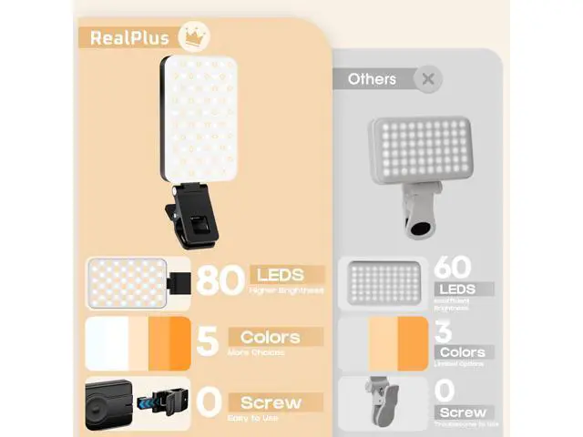 Alt view image 8 of 12 - Selfie Light for Phone Clip On 2000mAh with 80 LEDs & 5 Colors for Phone, Phone Light for Video Recording, Rechargeable Video Light for Phone,Table, Laptop, Makeup, Live Stream, TikTok, Vlog