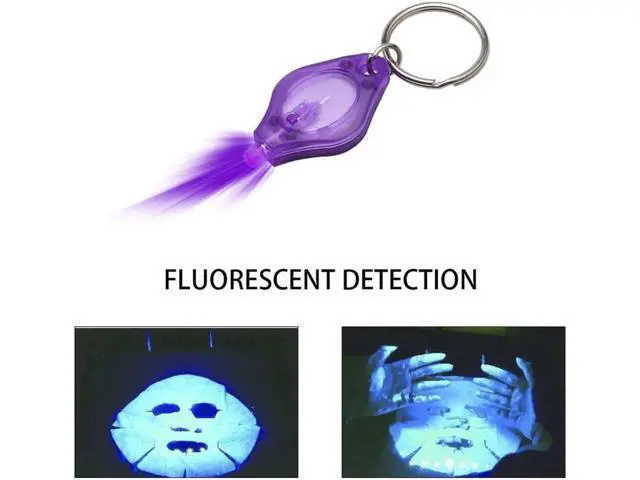 Alt view image 8 of 10 - 395nm Purple UV LED Mini Keychain light LED Flashlight Torch Black light Lamp Id Currency Passports Cat Dog pet urine Detector
