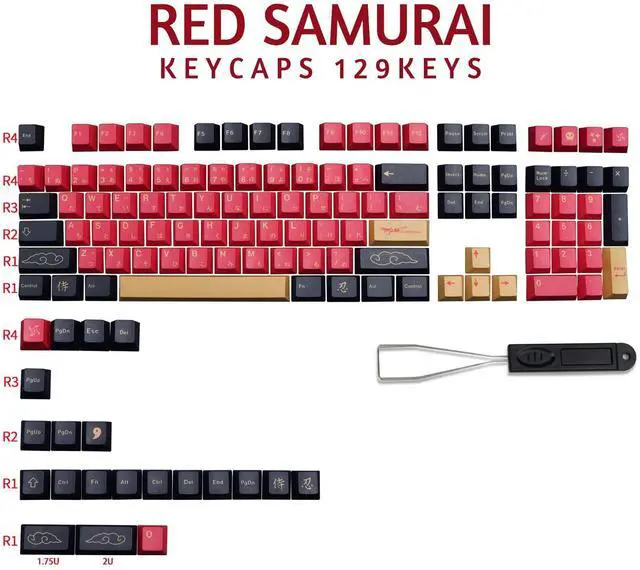 Alt view image 7 of 10 - MOLGRIA Red Samurai Keycaps, 129 Set PBT KeyCaps for Gaming Keyboard, Cherry Profile Dye Sublimation Custom Keycaps with Puller for Gateron Kailh Cherry MX Switch 104/87/71/61 60 Percent Keyboard