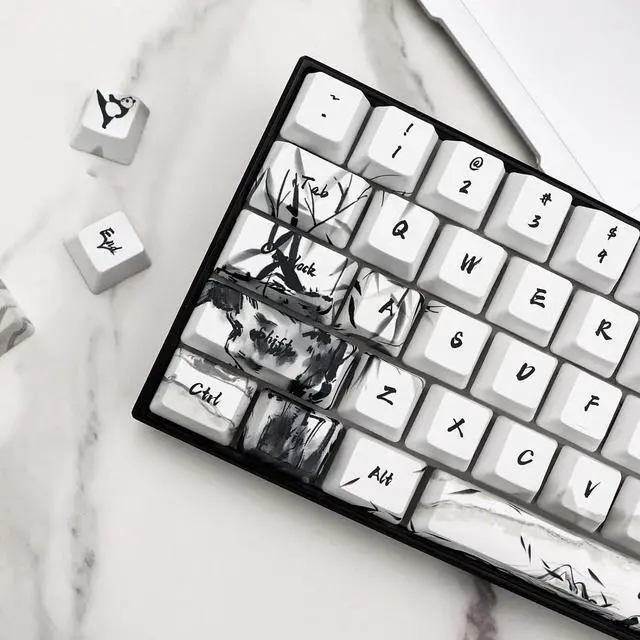Alt view image 9 of 14 - JSJT Custom Keycaps 110 Key Set Ink Panda Keycaps for Full Sized Keyboard Dye-Sublimation PBT OEM Profile Key Caps for Cherry MX Gateron Switches Mechanical Keyboards