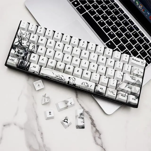 Alt view image 12 of 14 - JSJT Custom Keycaps 110 Key Set Ink Panda Keycaps for Full Sized Keyboard Dye-Sublimation PBT OEM Profile Key Caps for Cherry MX Gateron Switches Mechanical Keyboards