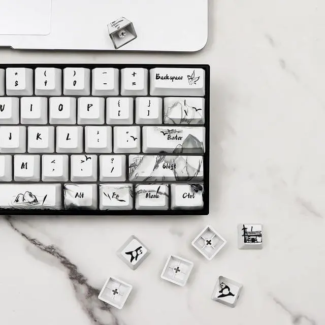 Alt view image 11 of 14 - JSJT Custom Keycaps 110 Key Set Ink Panda Keycaps for Full Sized Keyboard Dye-Sublimation PBT OEM Profile Key Caps for Cherry MX Gateron Switches Mechanical Keyboards
