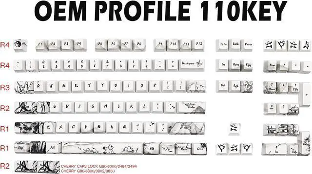 Alt view image 13 of 14 - JSJT Custom Keycaps 110 Key Set Ink Panda Keycaps for Full Sized Keyboard Dye-Sublimation PBT OEM Profile Key Caps for Cherry MX Gateron Switches Mechanical Keyboards