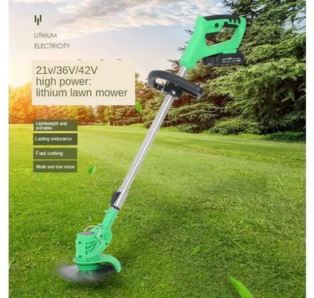 Alt view image 10 of 14 - Rechargeable small lawnmower Household handheld electric lawn mower weeder Lithium lawn mower 42V