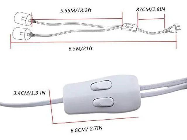 Alt view image 9 of 14 - Rextin 2 pcs E26/E27 LED Light socket 21FT extension cord with On/Off switch and US AC Power Plug Bulb Socket for Pendant Lighting Bulb Lamp in Kitchen Bedroom Restaurant (21ft 2packs)