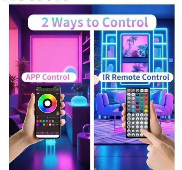 Alt view image 12 of 12 - Led Lights for Bedroom 200FT (2 * 100FT) Color Changing RGB Led Strip Lights with Music Sync Remote and App Control Led Light Strip Indoor Led Lights for Room Home Decor