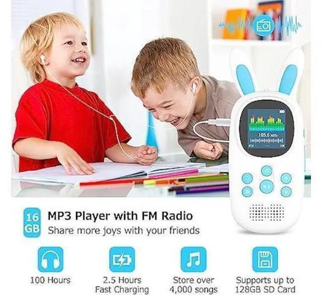 Alt view image 12 of 14 - 16GB Music MP3 Player for Kids, Cute Bunny Kids Music MP3 Player with Bluetooth, MP3 & MP4 Players with Speaker, MP3 Player with FM Radio, Recordings, Alarm, Pedometer, Stopwatch, Support up to 128GB