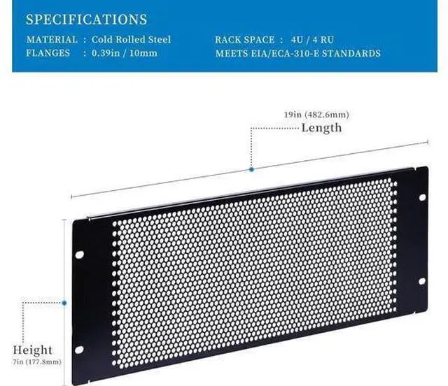 Alt view image 9 of 14 - 4U Blank Rack Mount Panel Spacer with Venting for 19in Server Rack Enclosure or Network Cabinet 2 Pack, Black