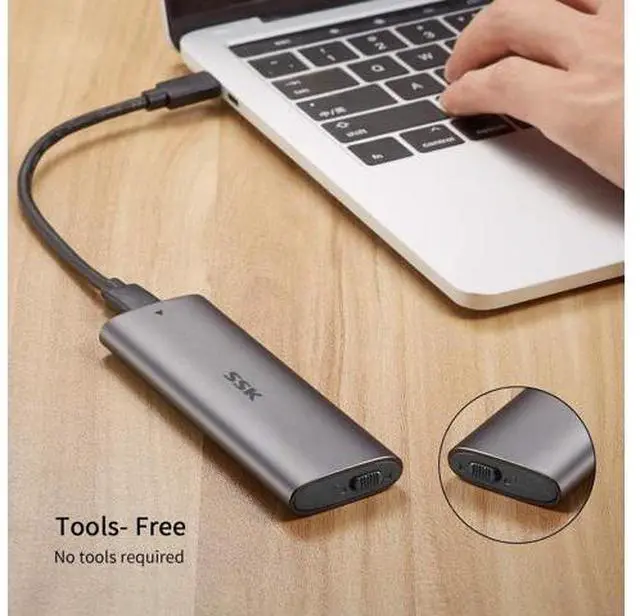 Alt view image 10 of 12 - Aluminum M.2 to USB NVMe SATA SSD Enclosure Reader Tool-Free USB 3.2 Gen 2 10Gbps NVMe PCI-E 6Gbps SATA M-Key / B+M Key Solid State Drive External Adapter With UASP Trim for SSDs 2242 2260 2280