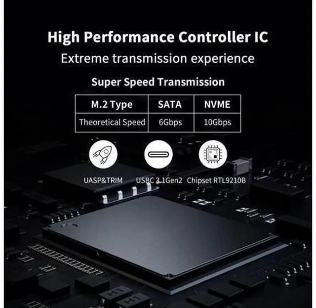 Alt view image 11 of 12 - Aluminum M.2 to USB NVMe SATA SSD Enclosure Reader Tool-Free USB 3.2 Gen 2 10Gbps NVMe PCI-E 6Gbps SATA M-Key / B+M Key Solid State Drive External Adapter With UASP Trim for SSDs 2242 2260 2280