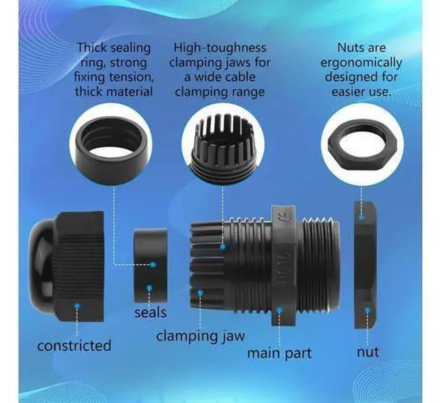 Alt view image 12 of 12 - 10Pcs PG7 Cable Gland, Plastic Waterproof Adjustable 3-3.5mm IP68 Cable Gland Joint, Wire Protector with Rubber Gaskets PG16