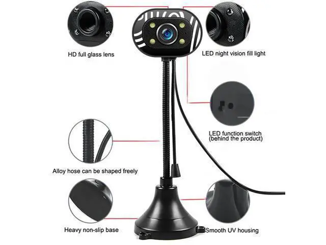 Alt view image 9 of 10 - Computer HD Webcam Video Webcam USB Camera Builtin Microphone Video Teaching Live With Mic HD LED Web Camera MIC Computer