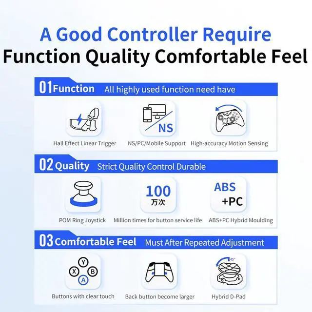 Alt view image 9 of 10 - Flydigi Direwolf Xcloud Game Controller, Hall Lineness Trigger, Hybrid 8 Directions D-Pad, Motion Sensing Function, Multi-Platform Controller for Windows PC, Nintendo Switch, Android/IOS, Xcloud Ect