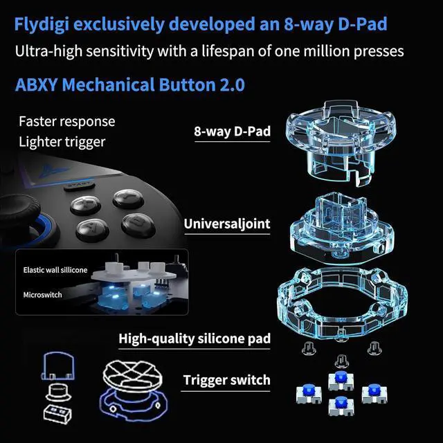 Alt view image 11 of 14 - Vader 3 Pro PC Gaming Controller Hall & Micro Changable Triggers Hall Joystick Stereo Vibration 800mAh Gyro Mapping Multi-Platform Controller for PC/NS/Mobile/TV/Android/IOS Native