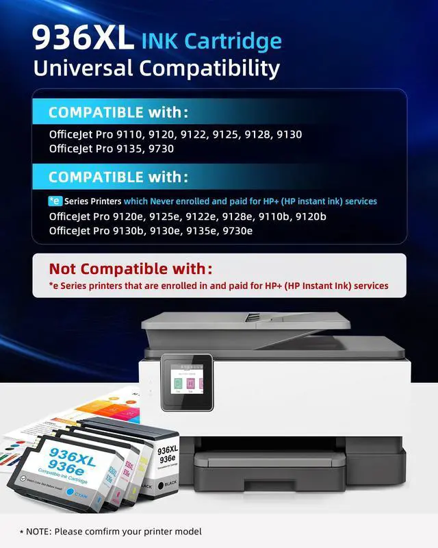 Alt view image 2 of 7 - 936XL 936e 936 Ink Cartridges Combo Pack Replacement for HP 936e 936 XL HP936XL HP936 for HP OfficeJet Pro 9120 9122 9123 9130 9132 9133 9720 9730 9110b 9117b 9120b 9130b 9120r Printers (with CHIP)