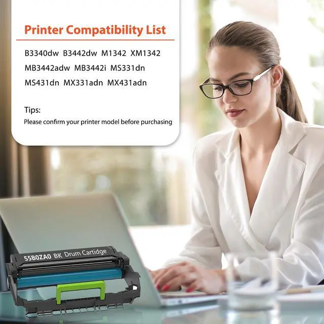 Alt view image 2 of 5 - 55B0ZA0 Imaging Unit 55B0ZA0 Drum Unit Compatible for Lexmark MS331 MS331dn MS431dn MX331adn MX431adn B3340dw B3442dw M1342 MB3442adw MB3442i Printer