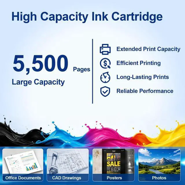 Alt view image 3 of 6 - Remanufactured T10W Yellow T10W400 Ink Compatible with WF-C5890 Printer | High Yield T10W400 Compatible with Workforce Pro WF-C5390 WF-C5890 Color Printer Ink,Anti-block nozzle