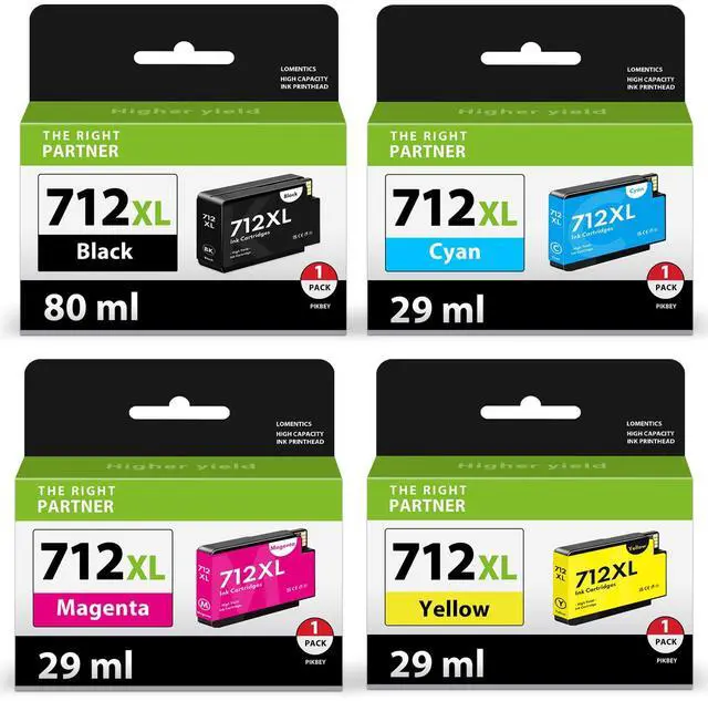 Main image of 712XL 712 Ink Cartridges High Yield Replacement for HP 712 712XL Ink for DesignJet T650 T630 T230 T210 Studio Plotter Printer (4 Pack, 80-ML Black, 29-ML Cyan/Magenta/Yellow)