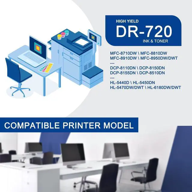 Alt view image 2 of 7 - 1 Pack DR720 DR-720 Black Drum Unit Compatible DR720 Replacement for Brother HL-5440D 5450DN 5470DW/DWT 6180DW/DWT DCP-8110DN 8150DN 8155DN 8510DN MFC-8810DW 8710DW 8910DW 8950DW/DWT Printer