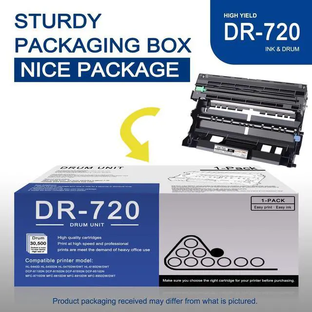 Alt view image 5 of 7 - 1 Pack DR720 DR-720 Black Drum Unit Compatible DR720 Replacement for Brother HL-5440D 5450DN 5470DW/DWT 6180DW/DWT DCP-8110DN 8150DN 8155DN 8510DN MFC-8810DW 8710DW 8910DW 8950DW/DWT Printer