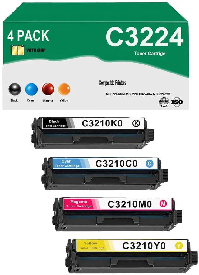 Main image of C3210 C3224 Toner Cartridge Compatible for C3210K0 C3210C0 C3210M0 C3210Y0 Toner Work for C3224 C3326 C3426 MC3224 MC3426 MC3326 Printers,Black,Cyan,Magenta,Yellow,4-Pack